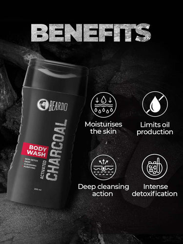 Beardo Activated Charcoal Anti-Pollution Body Wash, 200ml (Pack of 2) | Deep Pore Cleaning | Removes Dirt & Impurities | Acne Control | Oil Control | For Men